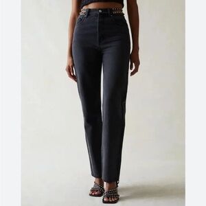 Kendall & Kylie Eco Black Strappy Stud Dad Jeans 26 NWT